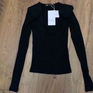 Zara black long sleeve with shoulder pads